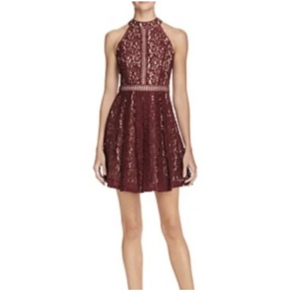 Aqua Women's Lace Halter Fit & Flare Dress Party Cocktail Burgundy Medium‎